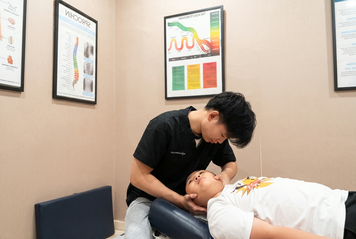 Chiropractor treating a young patient at Nova Chiropractic